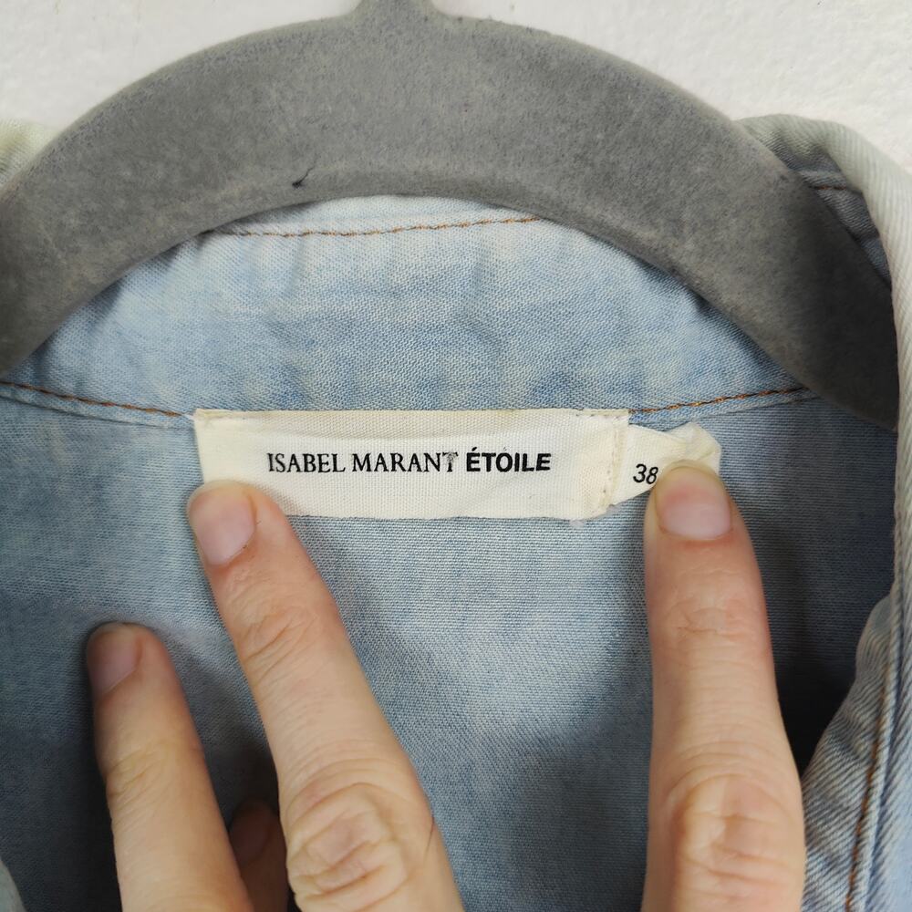 Isabel Marant Etoile Denim Shirt Womens 38‎ US 6 Light Blue Checker Linen Blend - Picture 7 of 10
